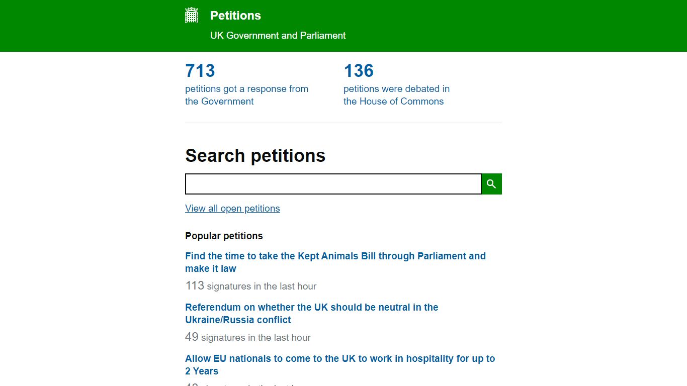 Petitions - UK Government and Parliament