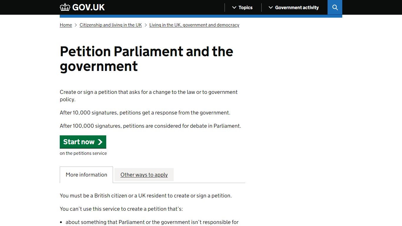 Petition Parliament and the government - GOV.UK