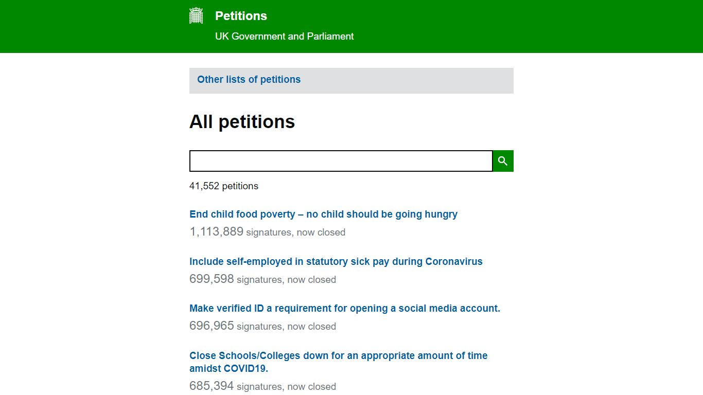 View all petitions - Petitions - Petitions - UK Government and Parliament