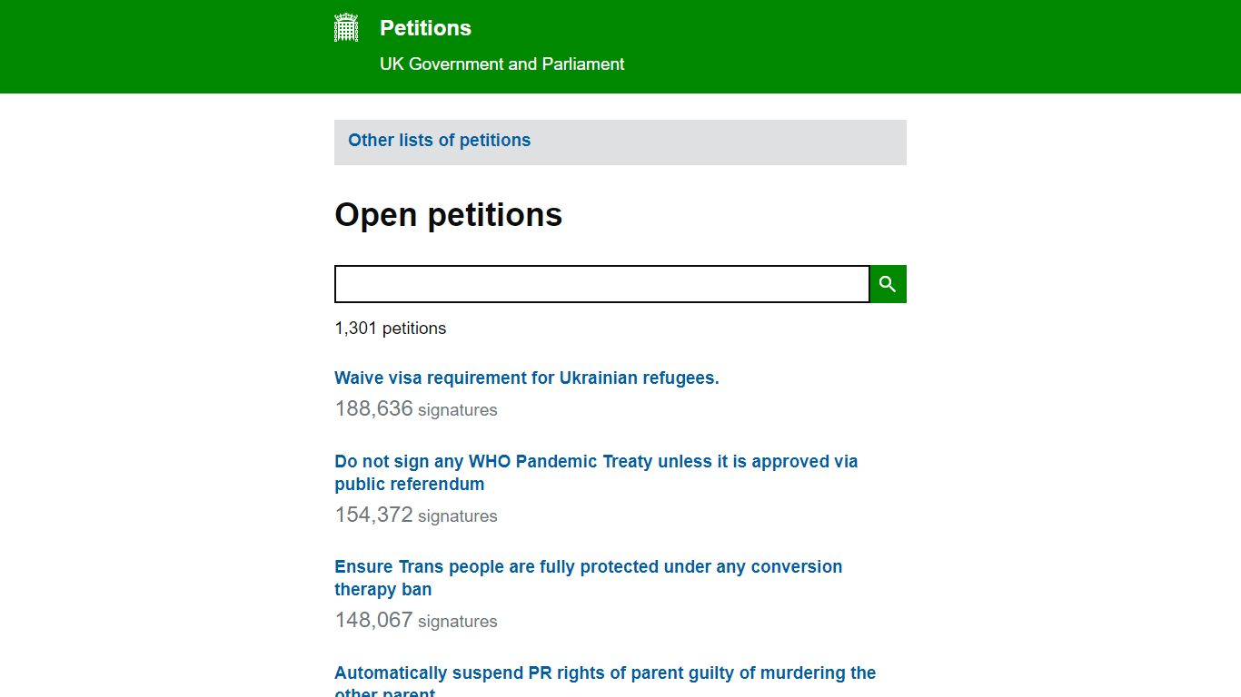 View all petitions - Petitions - Petitions - UK Government and Parliament