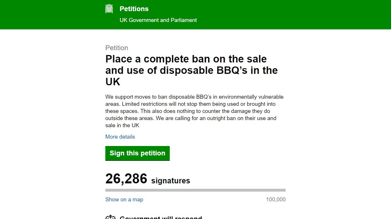 Petition Place a complete ban on the sale and use of disposable BBQ’s ...